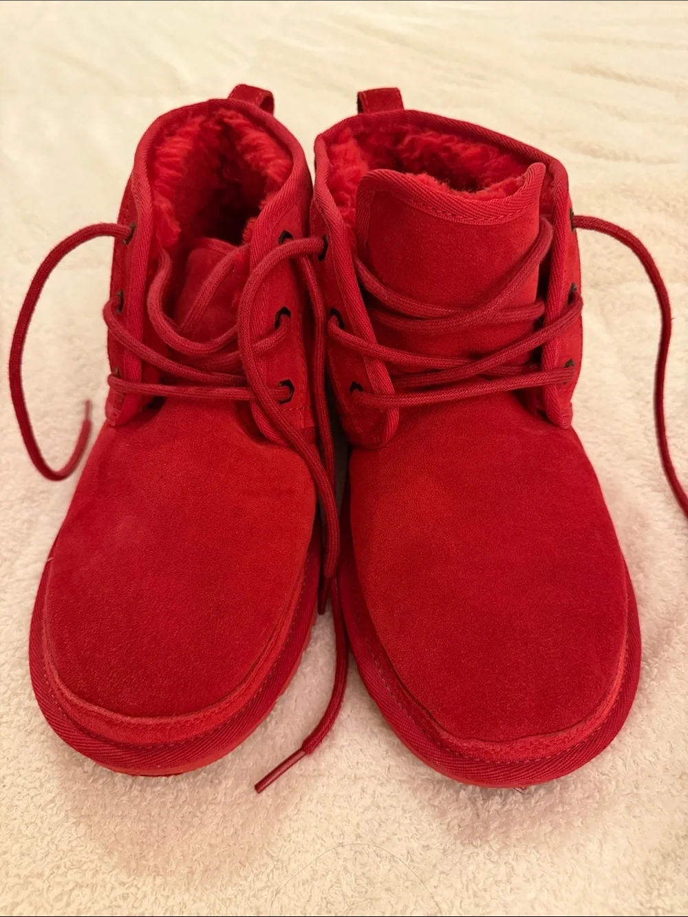 UGG Men’s Red Suede Boat Shoes with Shearling Lining